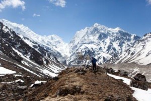 Setting up the pluviometer, Langtang Glacier